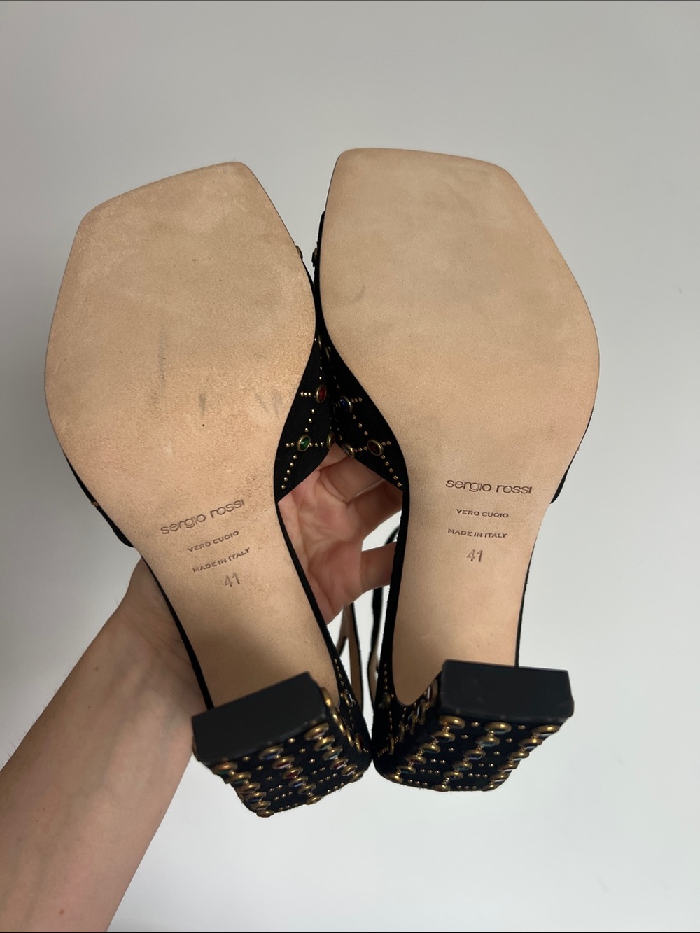 Sergio Rossi multicolor jeweled open toe black suede high heels sandals 41 - Picture 7 of 14